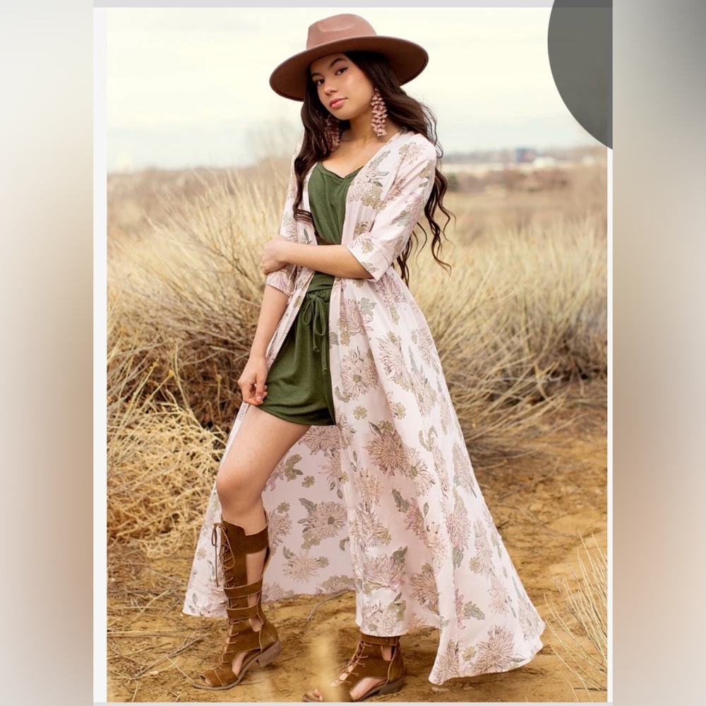 Joyfolie Floral Pink Fashion Duster